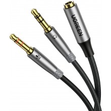 Сплиттер UGREEN переходник-разветвитель 3.5mm 2 AM to 3.5mm AF с нейлоновой оплеткой 22СМ Metal Black (50255)