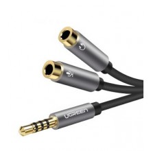 Сплиттер Ugreen переходник-разветвитель 3.5mm AM to 3.5mm 2 AF Metal Black (AV141)