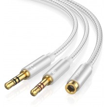 Сплиттер Ugreen переходник-разветвитель 3.5mm 2 AM to 3.5mm AF с нейлоновой оплеткой 20СМ Metal Silver (AV140)