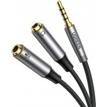 Сплиттер UGREEN переходник-разветвитель 3.5mm AM to 3.5mm 2 AF с нейлоновой оплеткой 20СМ Metal Black (AV192)