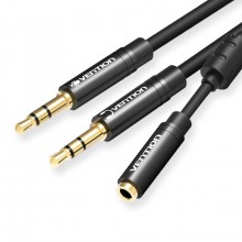 Сплиттер Vention переходник-разветвитель 3.5мм с ферритовым кольцом 0.3M Metal Black (BBOBY)