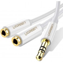 Сплиттер Ugreen переходник-разветвитель 3.5mm AM to 3.5mm 2 AF Metal White (AV134)