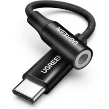 Адаптер переходник UGREEN Type-C-3.5мм Aux для наушников Dongle 24bit/96kHz HiFi DAC Black (AV161)