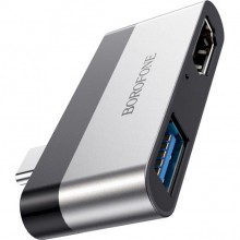 Адаптер-переходник BOROFONE аудиоконвертер DH2 USB-C - HDMI/USB-A Silver (DH2)