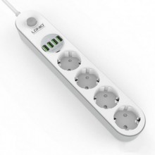 Сетевой фильтр-удлинитель LDNIO 4 розетки 4 USB 2m 2500W 10A White (SE4432) Сетевой фильтр-удлинитель LDNIO 4 розетки 4 USB 2m 2500W 10A White (SE4432)