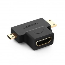 Переходник адаптер UGREEN HDMI- mini HDMI-micro HDMI Black (HD129) Переходник адаптер UGREEN HDMI- mini HDMI-micro HDMI Black (HD129)