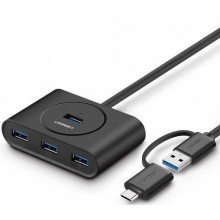 USB-хаб разветвитель Ugreen HUB USB 3.0 4x + USB TYPE-C OTG 1 м Black (CR113) USB-хаб разветвитель Ugreen HUB USB 3.0 4x + USB TYPE-C OTG 1 м Black (CR113)