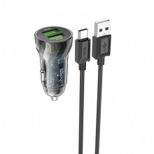Автомобильное зарядное устройство HOCO Discovery Edition 3А 18W QC3.0 + кабель Type-C Transparent black (Z47)