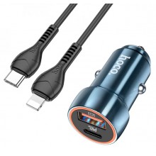 Автомобильное зарядное устройство HOCO USB-A / Type-C 5V PD20W + QC3.0 + кабель Type-C / Lightning Blue (Z46А)