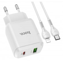 Сетевое зарядное устройство HOCO Favor dual port PD20W 3 A QC3.0 + кабель Type-C на Lightning White (N5) Сетевое зарядное устройство HOCO Favor dual port PD20W 3 A QC3.0 + кабель Type-C на Lightning White (N5)