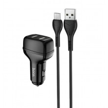 Автомобильное зарядное устройство в прикуриватель HOCO 2USB порта 2.4A + кабель microUSB Black (Z36)