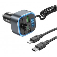 Автомобильное зарядное устройство Hoco FM transmitter with cable 2 × USB Metal Gray (E74)