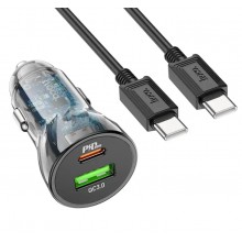 Автомобильное зарядное устройство HOCO Discovery 3А 18W QC3.0 + кабель USB-A/Type-C 1m Transparent black (Z47)