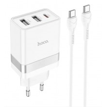 Сетевое зарядное устройство Hoco PD 30W + QC 3.0 + кабель Type-C на Type-C 1м White (N21) Сетевое зарядное устройство Hoco PD 30W + QC 3.0 + кабель Type-C на Type-C 1м White (N21)