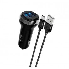 Автомобильное зарядное устройство в прикуриватель HOCO Superior 2USB 2.4A 5V + кабель Type-C Black (Z40)