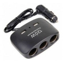 Тройник разветвитель прикуривателя OLESSON 1511 120W 12-24V 2 USB на 1000mA Black (KT77709836)