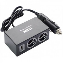 Тройник разветвитель прикуривателя OLESSON 1522 1.2A 120W Black (KT77709845)