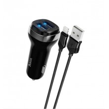 Автомобильное зарядное устройство в прикуриватель HOCO Superior 2USB 2.4A 5V + кабель Lightning Black (Z40)