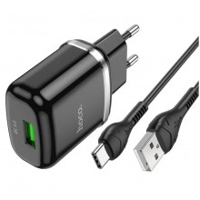 Сетевое зарядное устройство HOCO 18W QC3.0 3A Special + кабель Type-C 1м Black (N3) Сетевое зарядное устройство HOCO 18W QC3.0 3A Special + кабель Type-C 1м Black (N3)