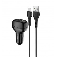 Автомобильное зарядное устройство в прикуриватель HOCO 2USB порта 2.4A + кабель Type-C Black (Z36)