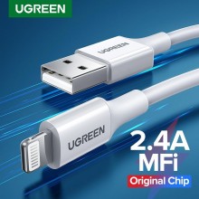 Lightning кабель Ugreen US155 быстрая зарядка 2.4 Apple чипсет MFi сертифицированный ABS 1.5м White