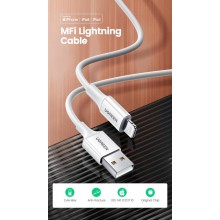 Зарядный кабель lightning Ugreen US155 быстрая зарядка 2.4 MFi сертифицированный abs корпус 1м White