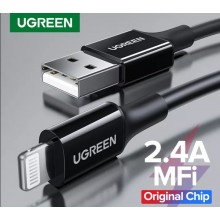 Зарядный кабель Ugreen US155 быстрая зарядка 2.4 MFi сертифицированный lightning ABS 1м универсальная совместимость Black
