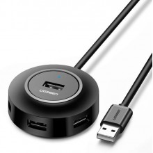 USB-хаб Ugreen USB 2.0 hub разветвитель 4 порта 0.25 м Black (CR106)