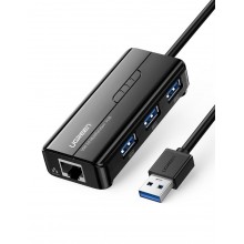 Сетевой адаптер Ugreen usb hub USB 3.0 - 3хUSB 3.0 + RJ45 Ethernet 1000Mbps Black (20265) Сетевой адаптер Ugreen usb hub USB 3.0 - 3хUSB 3.0 + RJ45 Ethernet 1000Mbps Black (20265)