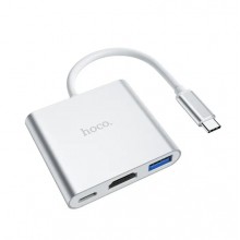 USB-хаб Hoco Type-C to USB 3.0+HDMI+PD Silver (HB14)