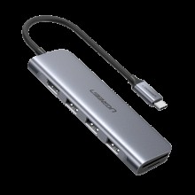 USB-хаб Ugreen USB type-c много портовый адаптер концентратор 6 в 1 алюминиевый 15 см Grey (CM136)