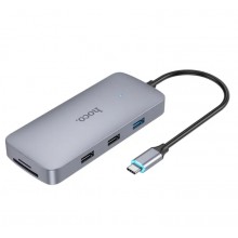 Кабель-переходник Hoco Type-C HDMI/Type-C/USB3.0/USB2.0 * 2/RJ45/SD/TF 100W 0,18 м Metal Gray (HB32) Кабель-переходник Hoco Type-C HDMI/Type-C/USB3.0/USB2.0 * 2/RJ45/SD/TF 100W 0,18 м Metal Gray (HB32)