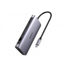 USB-концентратор Ugreen USB хаб 9-в-1 4k 60hz Type-C USB 3.0 HDMI VGA 100w PD картридер Grey (CM179)