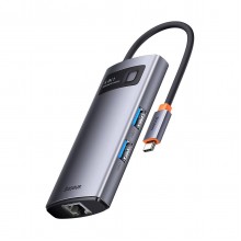 USB-хаб концентратор Baseus Metal Gleam Series 4-в-1 USB Type C - 3 порта USB 3.2 Gen.1 RJ45 Gray (WKWG070113) USB-хаб концентратор Baseus Metal Gleam Series 4-в-1 USB Type C - 3 порта USB 3.2 Gen.1 RJ45 Gray (WKWG070113)