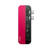 USB-хаб Baseus Transparent Series Dual Type-C Multifunctional HUB Adapter Red (CAHUB-TS09)