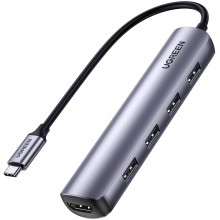 USB-хаб Ugreen USB type-c много портовый адаптер концентратор 5 в 1 алюминиевый 15 см Grey (CM417)