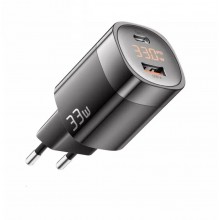 Зарядное устройство Essager сетевое 33W GaN III PD USB-C+USB-A с дисплеем Black (JT-P18)