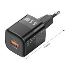 Зарядное устройство KUULAA GaN 33W USB-A QC 3.0 + USB-C PD 3.0 Black (RY-U33)