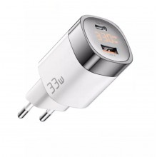 Зарядное устройство Essager сетевое 33W GaN III PD USB-C+USB-A с дисплеем White (JT-P18)