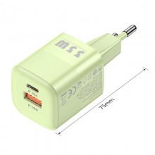 Зарядное устройство KUULAA GaN 33W USB-A QC 3.0 + USB-C PD 3.0 Light Green (RY-U33)
