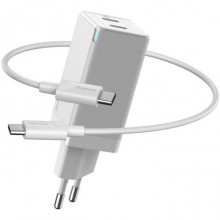 Сетевое зарядное устройство BASEUS GaN2 Q.Charger C+C 45W with Mini Cable Type-C toType-C 60W White (CCGAN-M02 Сетевое зарядное устройство BASEUS GaN2 Q.Charger C+C 45W with Mini Cable Type-C toType-C 60W White (CCGAN-M02
