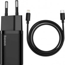 Сетевое зарядное устройство BASEUS Super Si Quick Charger 1C 20W With Data Cable Type-C to iPhone Black Сетевое зарядное устройство BASEUS Super Si Quick Charger 1C 20W With Data Cable Type-C to iPhone Black