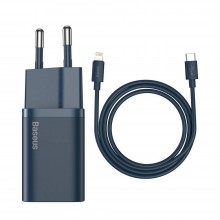 Сетевое зарядное устройство Baseus Super Si 1C с кабелем USB Type C - Lightning 20 Вт PD Blue (TZCCSUP-B03) Сетевое зарядное устройство Baseus Super Si 1C с кабелем USB Type C - Lightning 20 Вт PD Blue (TZCCSUP-B03)