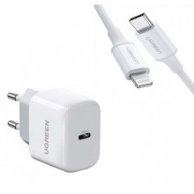Зарядное устройство Ugreen Quick charge 4.0 PD 3.0 20W + Кабель Ugreen MFi USB-C to Lightning 1M (CD241)