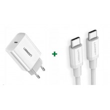 Зарядное устройство Ugreen Quick charge 4.0 PD 3.0 20W + Кабель Ugreen Type-C to Type-C 1M White (CD137)