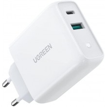 Сетевое зарядное устройство UGREEN USB C 36 Вт двухпортовый блок питания PD 3.0 и QC 3.0 White (CD170)