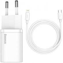 Сетевое зарядное устройство BASEUS Super Si Quick Charger 1C 20W With Data Cable Type-C to iPhone White Сетевое зарядное устройство BASEUS Super Si Quick Charger 1C 20W With Data Cable Type-C to iPhone White