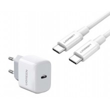 Зарядное устройство Ugreen Quick charge 4.0 PD 3.0 20W + Кабель Ugreen Type-C to Type-C 1M White (CD241)