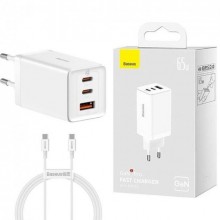 Зарядное устройство СЗУ Baseus GaN5 Pro 2xUSB-C + USB 65 W White (CCGAN65E5)