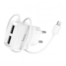Сетевое зарядное устройство Hoco Mega joy double port charger + кабель Lightning 1м White (C59A) Сетевое зарядное устройство Hoco Mega joy double port charger + кабель Lightning 1м White (C59A)